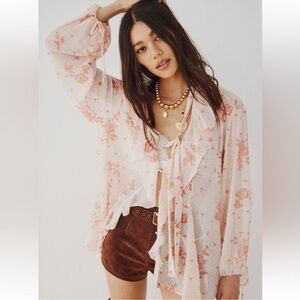 NWOT Free People Dreamland Floral Tunic Top- Tea Combo